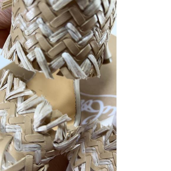 Meroine 85mm raffia Tan Woven fringe heels mules D983 - Picture 7 of 11